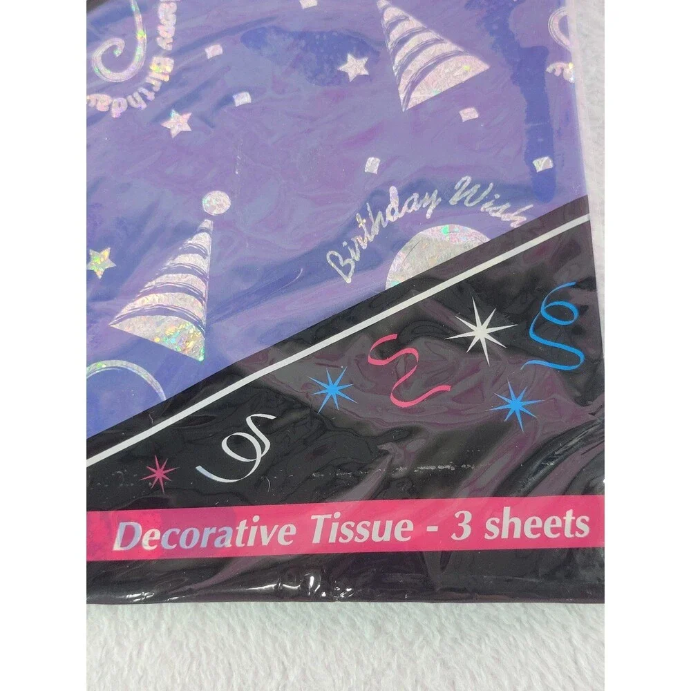 Hologram Birthday Decorative Tissue Paper 3 Gift Bags Wrapping Sheets NOS